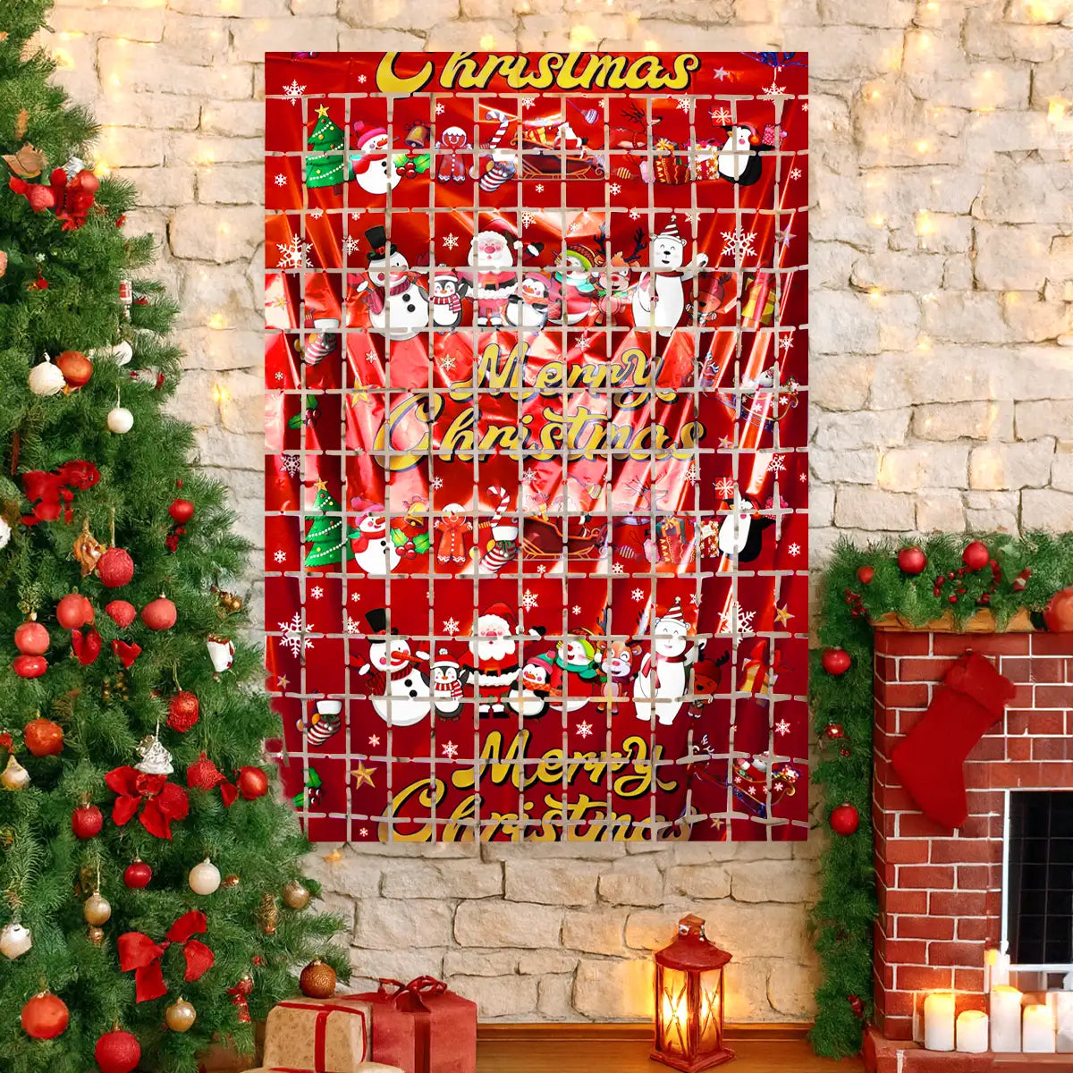 Cortina Metálica Navideña, Color Rojo