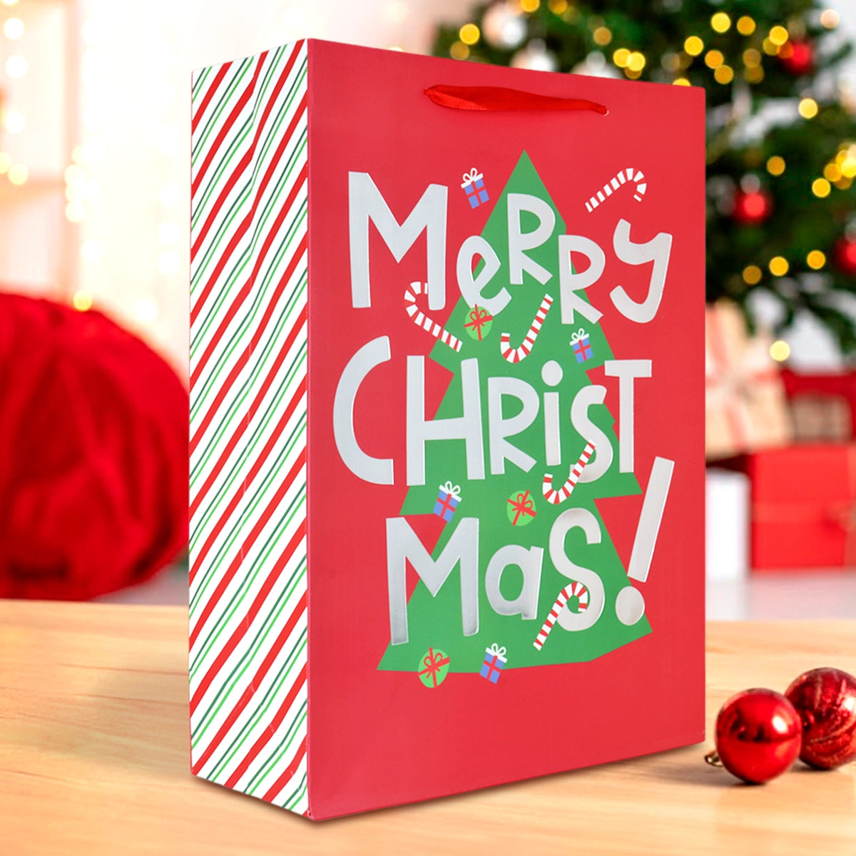 Bolsa de Regalo Navideña, Merry Christmas, Letras Brillantes