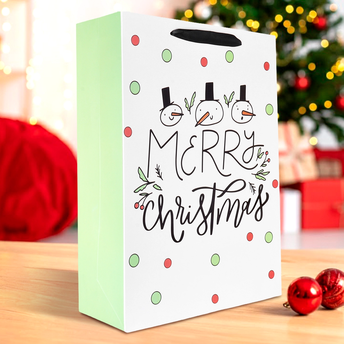 Bolsa de Regalo Navideña, Merry Christmas, Muñecos de Nieve