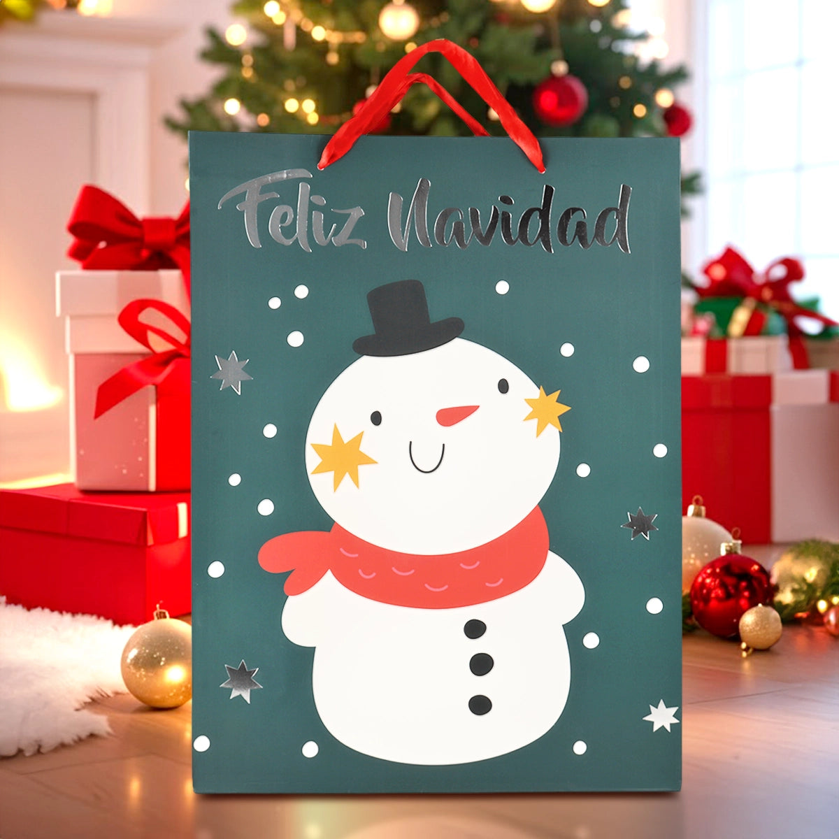 Bolsa de Regalo Navideña, Feliz Navidad, Muñeco de Nieve