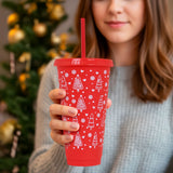 Vaso de Plástico con Tapa y Popote, Navideño, Pino