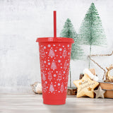 Vaso de Plástico con Tapa y Popote, Navideño, Pino