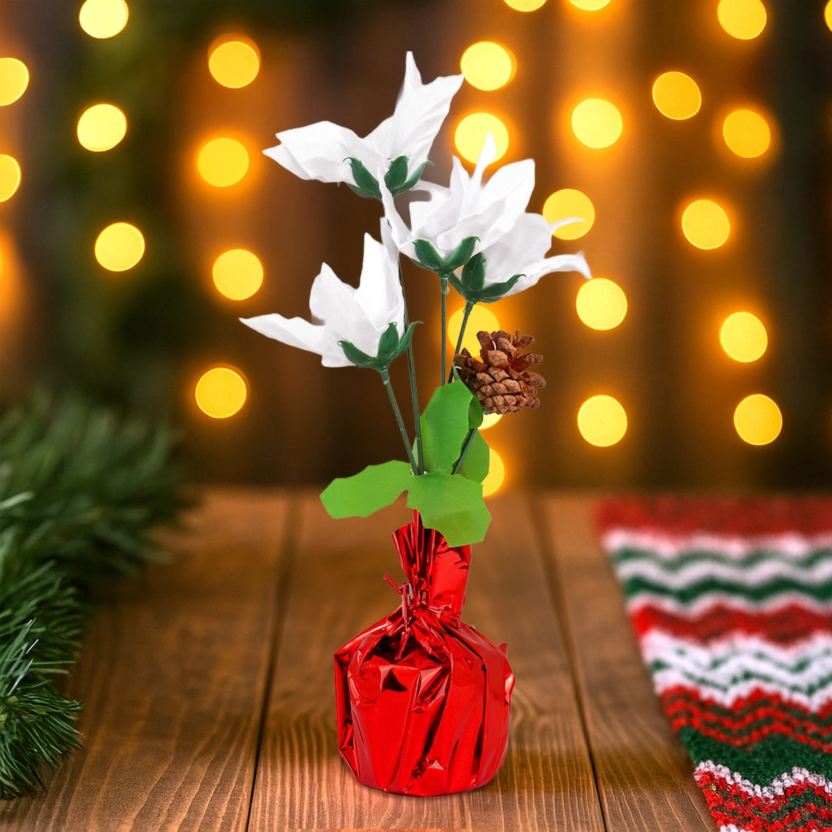 Nochebuena Blanca Artificial en Maceta, Color Rojo