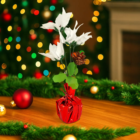 Nochebuena Blanca Artificial en Maceta, Color Rojo