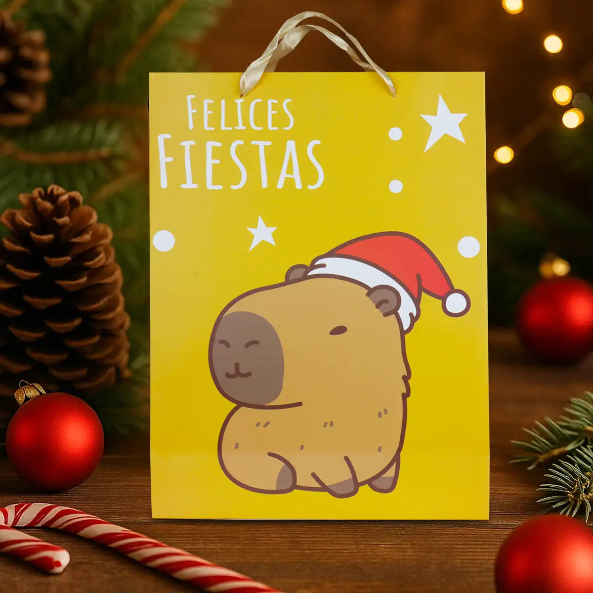 Bolsa de Regalo Navideña, Felices Fiestas, Capibara