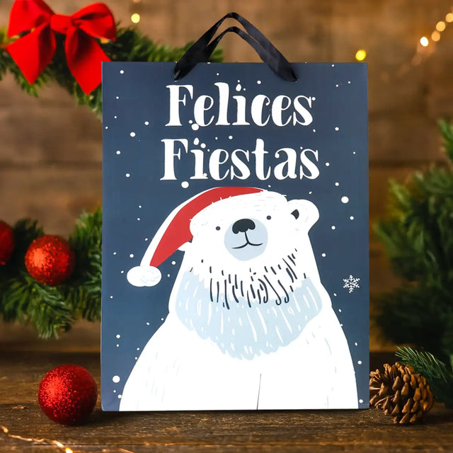 Bolsa de Regalo Navideña, Felices Fiesta, Oso Polar