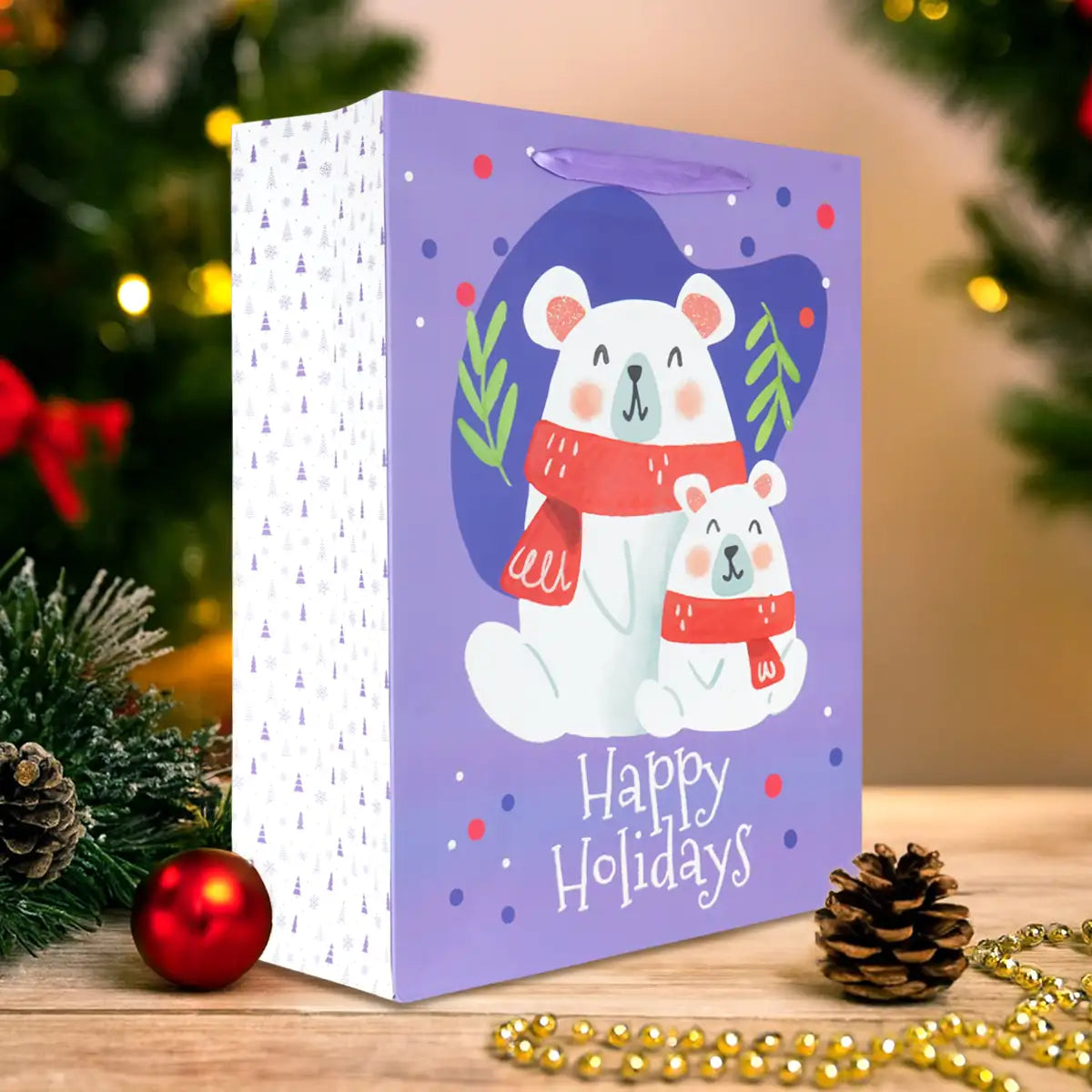 Bolsa de Regalo Navideña, Happy Holidays, Color Morado