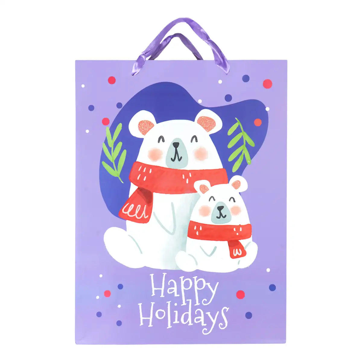 Bolsa de Regalo Navideña, Happy Holidays, Color Morado