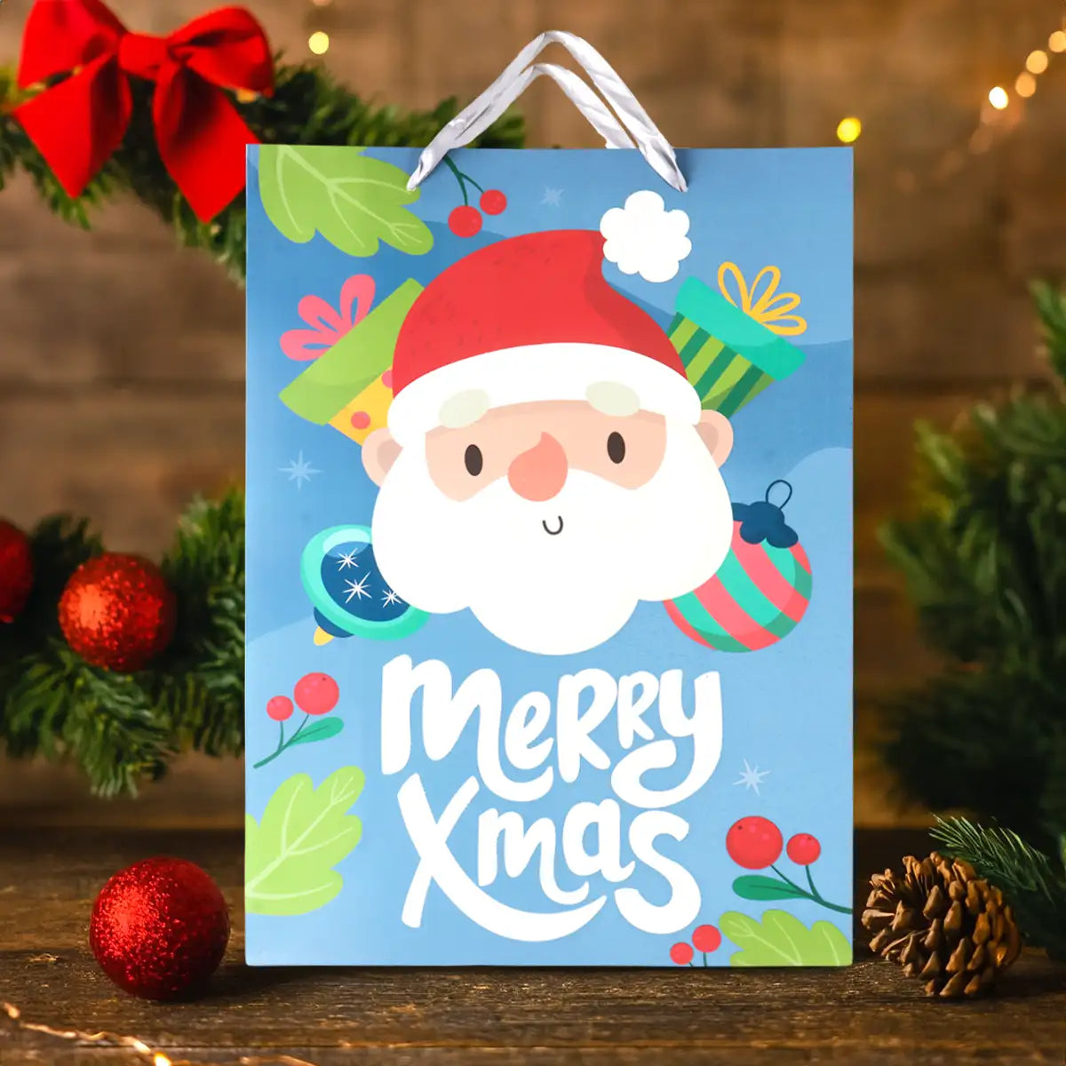 Bolsa de Regalo Navideña, Merry Xmas, Color Azul