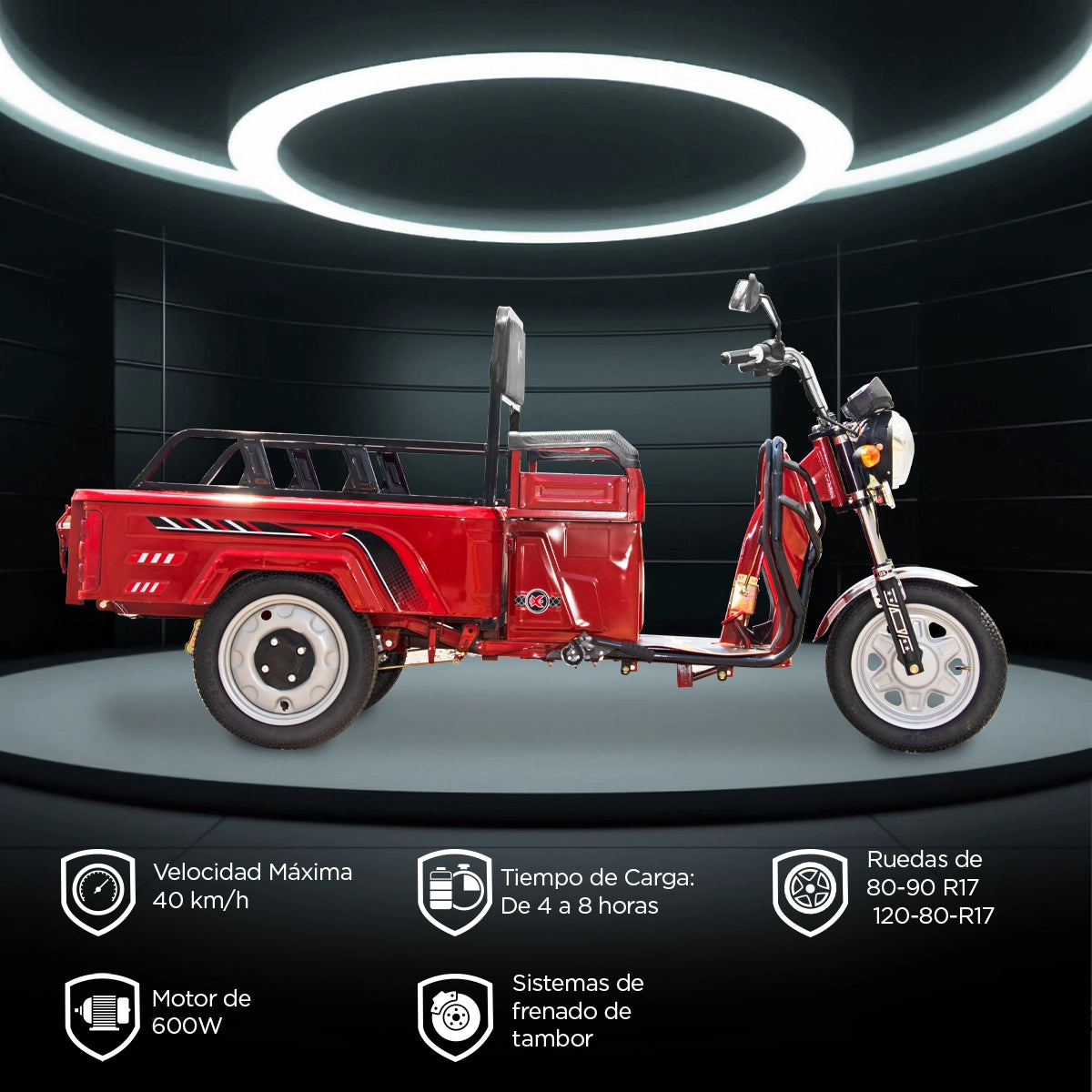 Triciclo de Carga Eléctrico Kiwo, Color Rojo