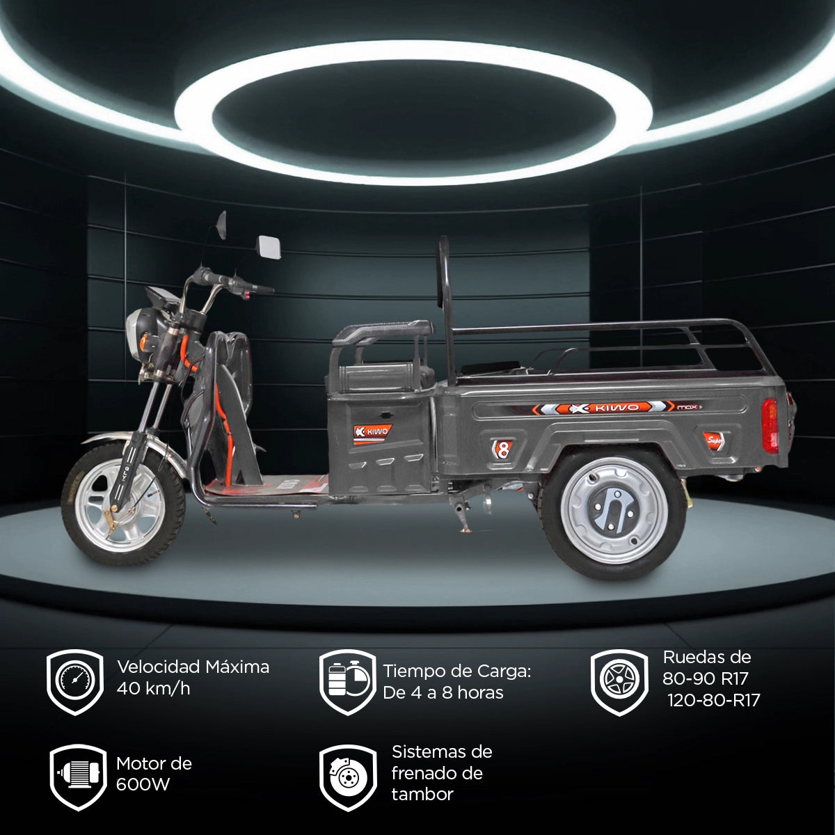 Triciclo de Carga Eléctrico, Kiwo color Gris