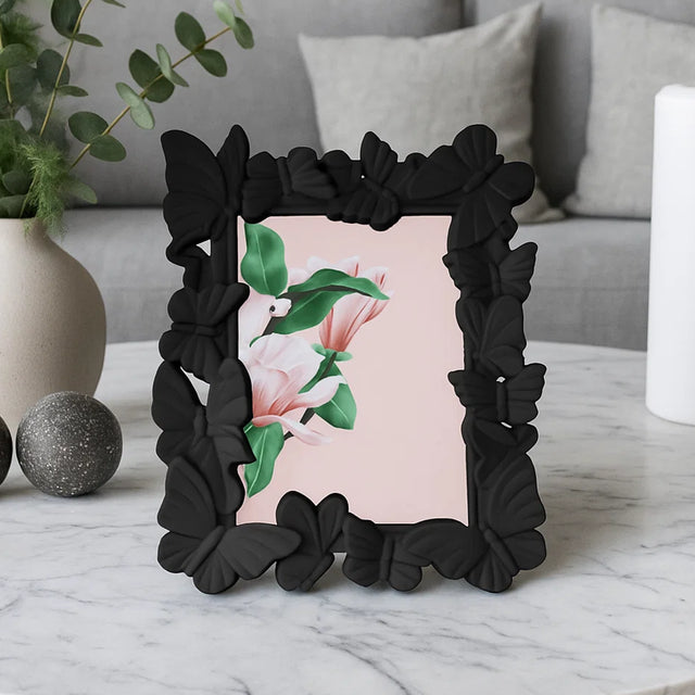 Portarretrato, Diseño Mariposas, Color Negro, 10x15cm