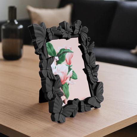 Portarretrato, Diseño Mariposas, Color Negro, 10x15cm