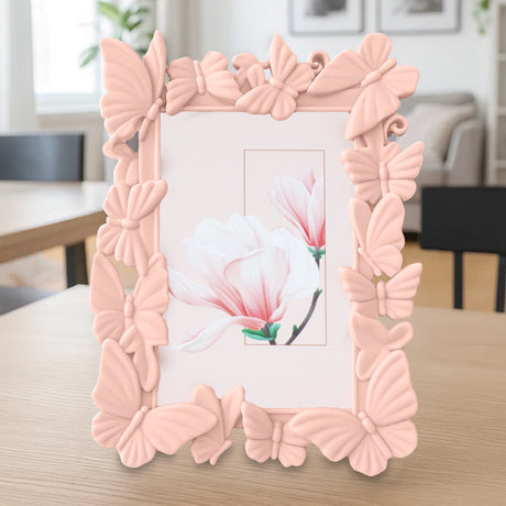 Portarretrato, Diseño Mariposas, Color Rosa, 10x15cm