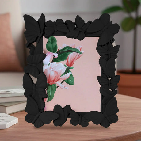 Portarretrato, Diseño Mariposas, Color Negro