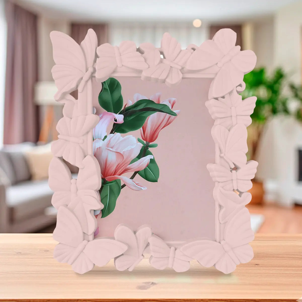 Portarretrato, Diseño Mariposas, Color Rosa