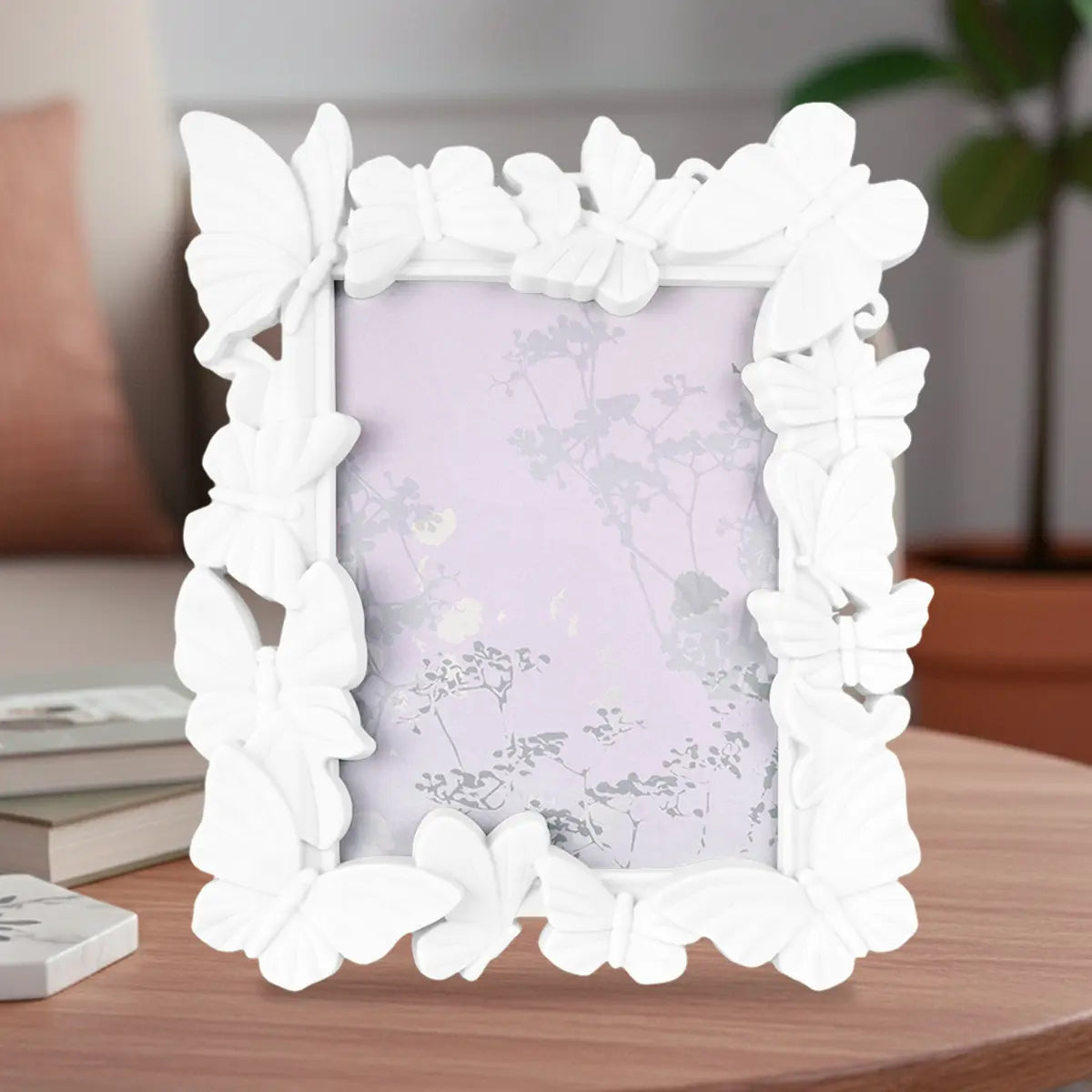 Portarretrato, Diseño Mariposas, Color Blanco