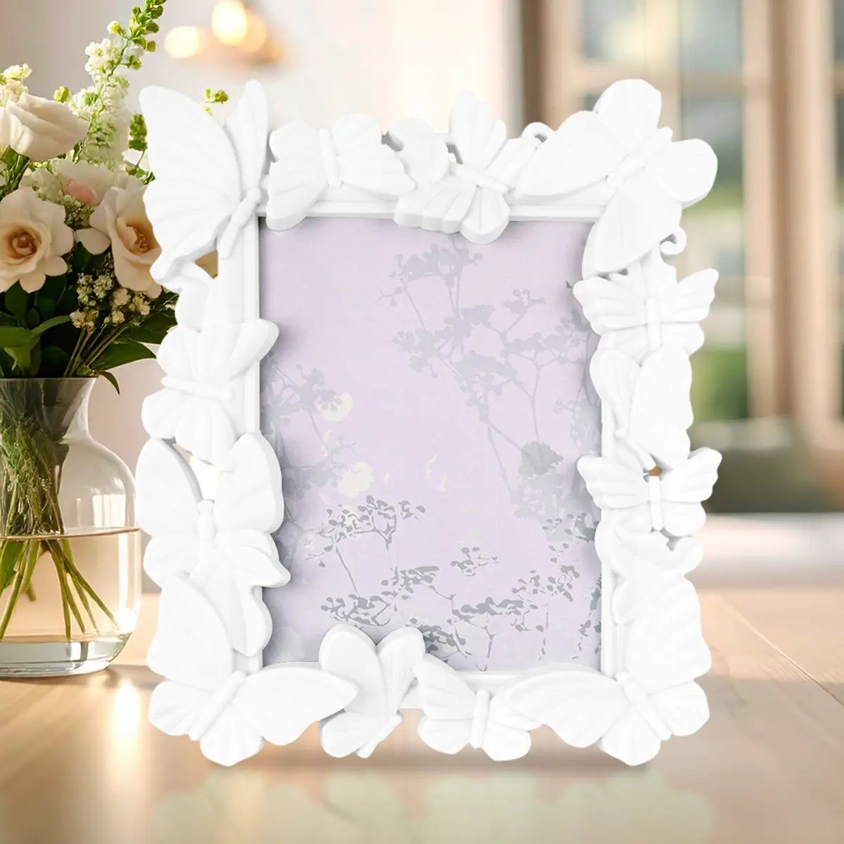 Portarretrato, Diseño Mariposas, Color Blanco