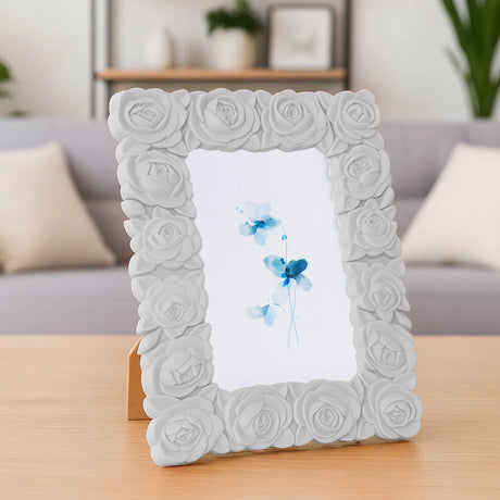 Portarretrato, Diseño Flores, Color Gris