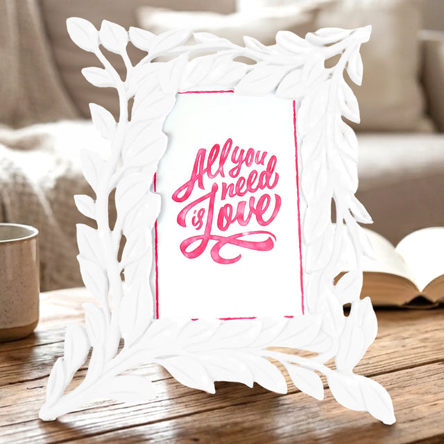 Portarretrato Hojas, Color Blanco