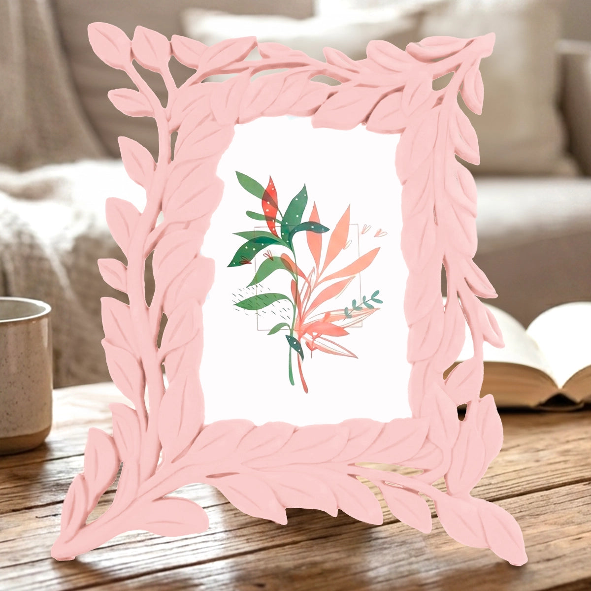 Portarretrato Hojas, Color Rosa