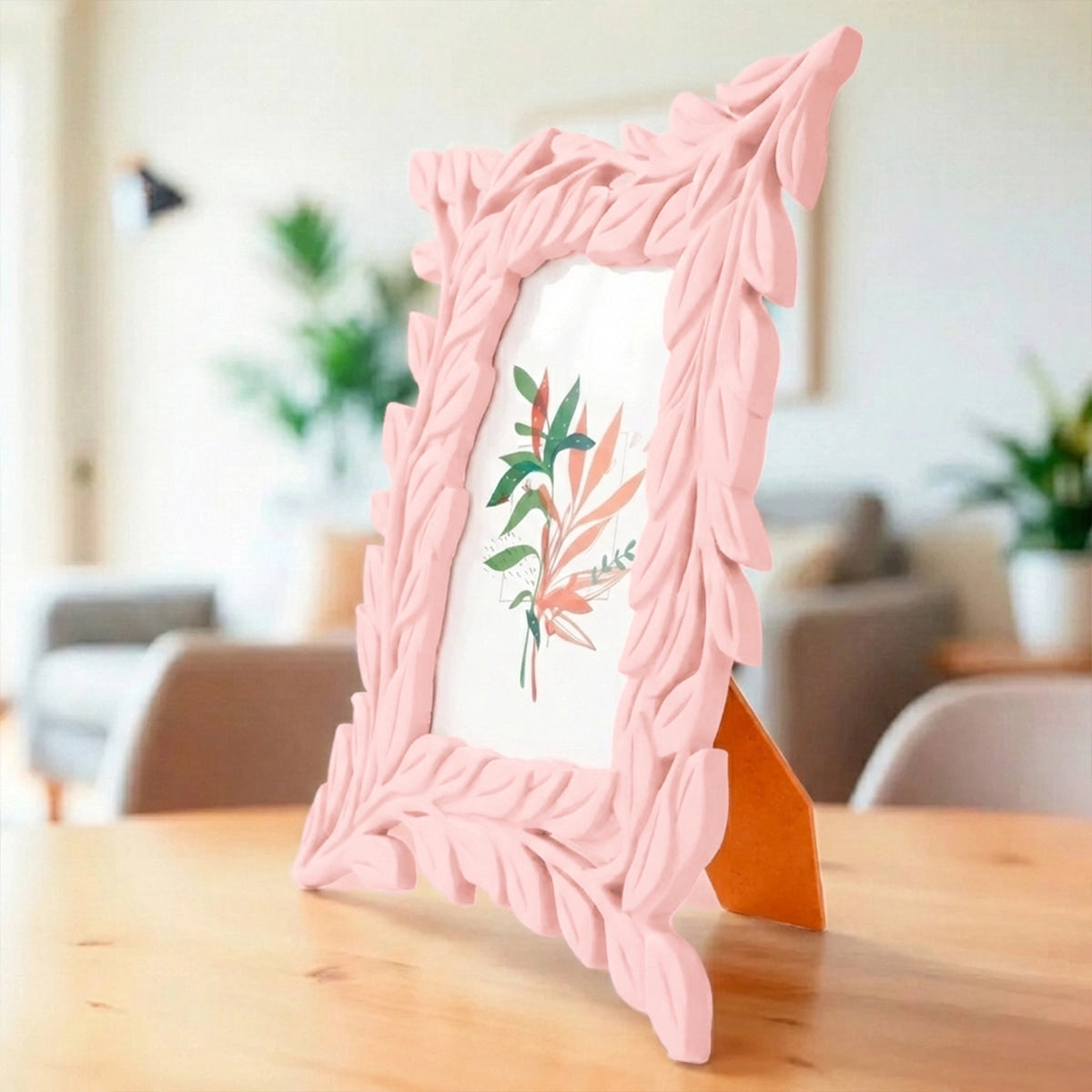 Portarretrato Hojas, Color Rosa