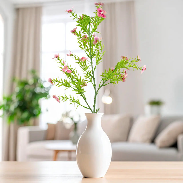 Rama de Follaje Artificial con Flores, Color Rosa