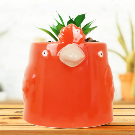 Maceta de Pájaro con Mini Planta Artificial, Color Naranja