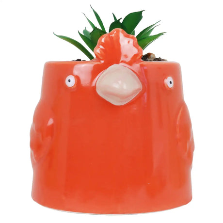 Maceta de Pájaro con Mini Planta Artificial, Color Naranja