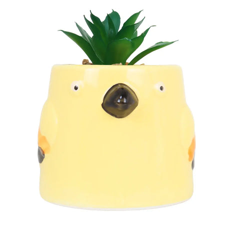 Maceta de Pájaro con Mini Planta Artificial, Color Amarillo