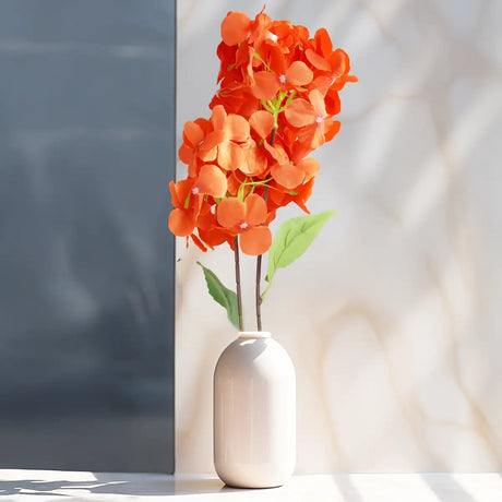 Hortensia, 2 Flores Artificiales, Color Naranja