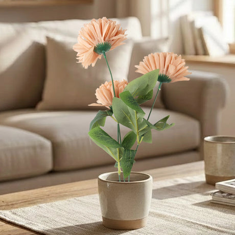 Crisantemo, 3 Flores Artificiales, Color Melón