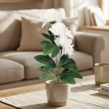 Crisantemo, 3 Flores Artificiales, Color Blanco