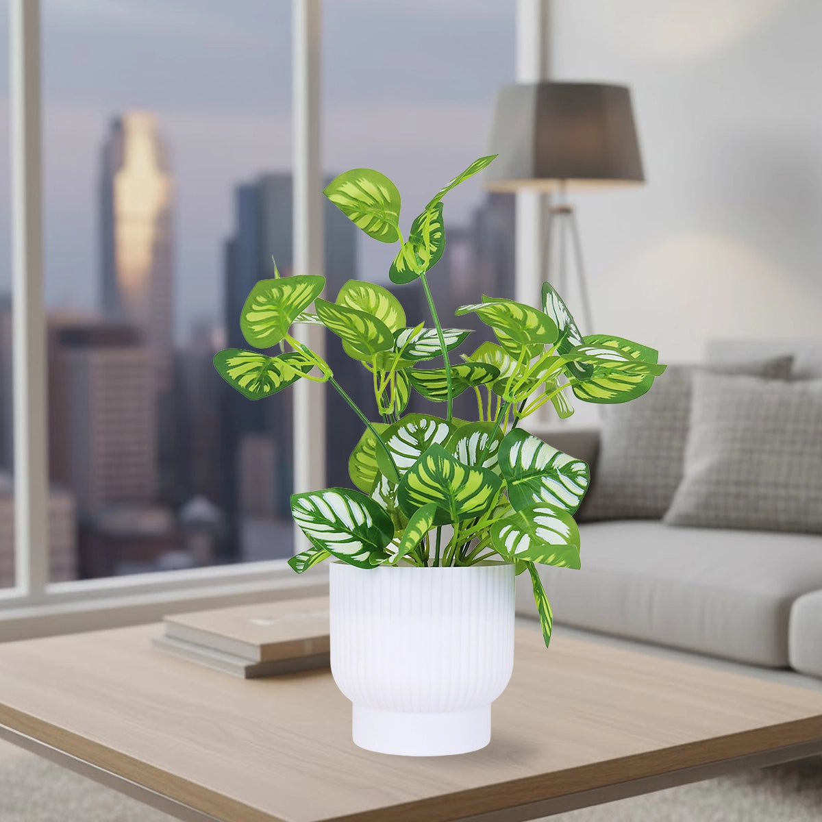 Calathea Artificial con Maceta Blanca