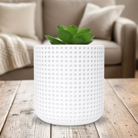 Maceta con Acabado Tipo Yute, Color Gris