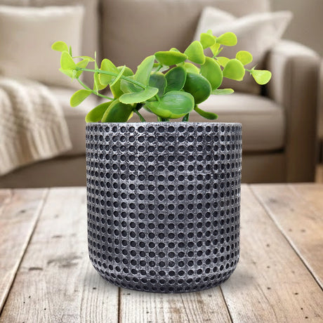 Maceta con Acabado Tipo Yute, Color Negro