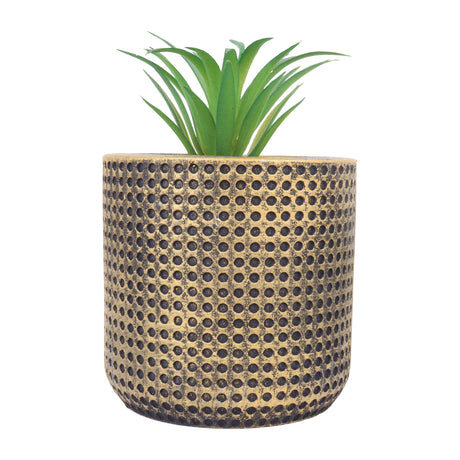 Maceta con Acabado Tipo Yute, Color Dorado y Café