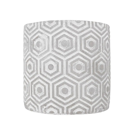 Maceta Textura Hexagonal, Color Blanco y Gris