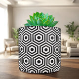 Maceta Textura Hexagonal, Color Negro