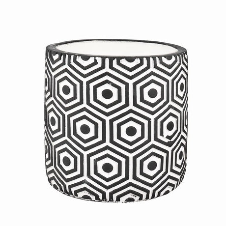 Maceta Textura Hexagonal, Color Negro