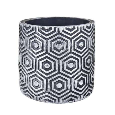 Maceta Textura Hexagonal, Color Negro y Plata