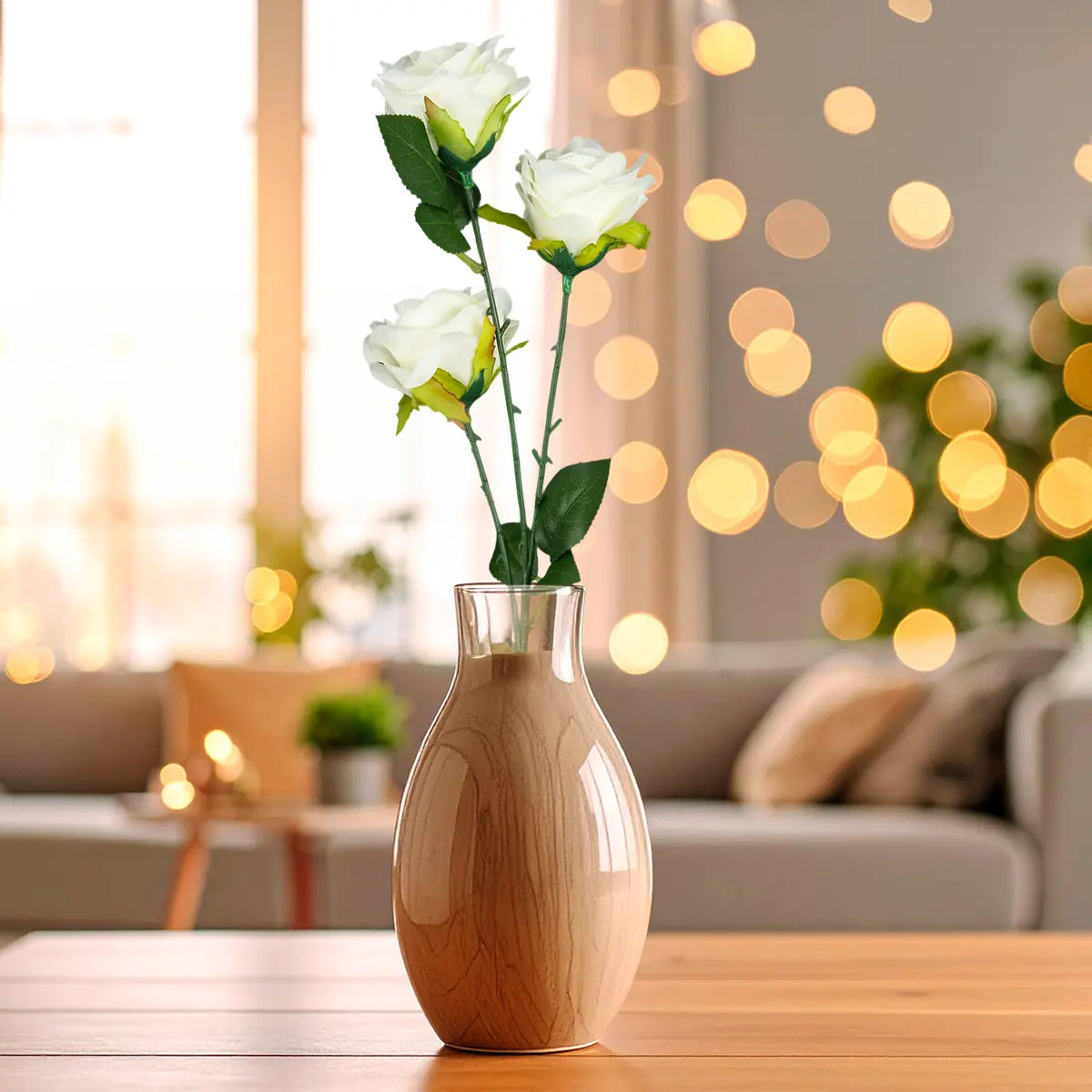 Rosa Artificial, 3 Flores, Color Blanco