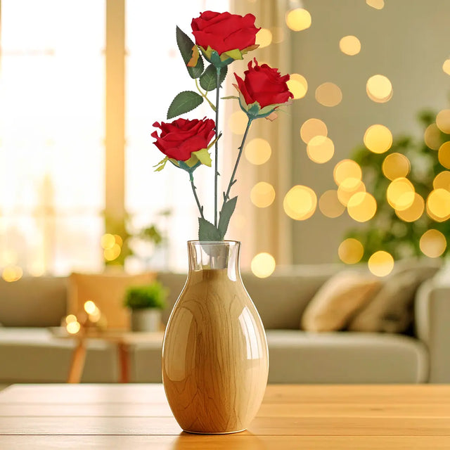 Rosa Artificial, 3 Flores, Color Rojo