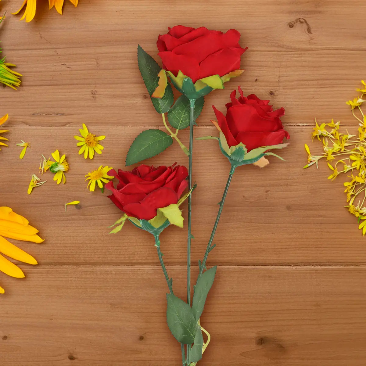Rosa Artificial, 3 Flores, Color Rojo