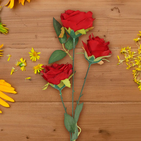 Rosa Artificial, 3 Flores, Color Rojo