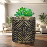 Maceta, Diseño Patrón, Color Negro y Oro