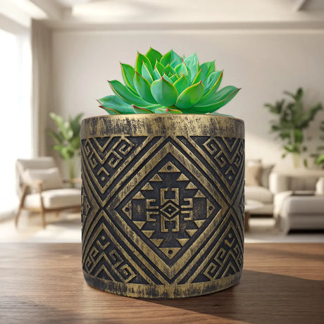 Maceta, Diseño Patrón, Color Negro y Oro