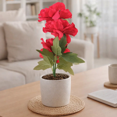 Peonia, 3 Flores Artificiales, Color Rojo