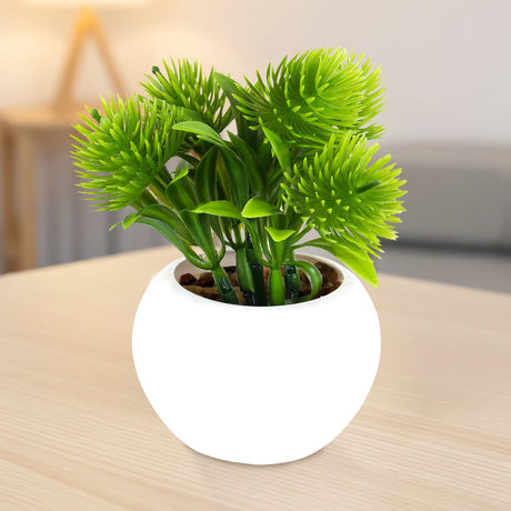 Maceta Mini con Planta de Plástico, Color Blanco