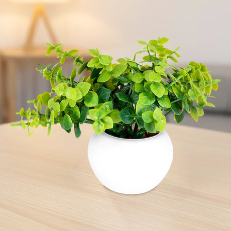 Maceta Mini Color Blanco con Planta Artificial, Color Verde
